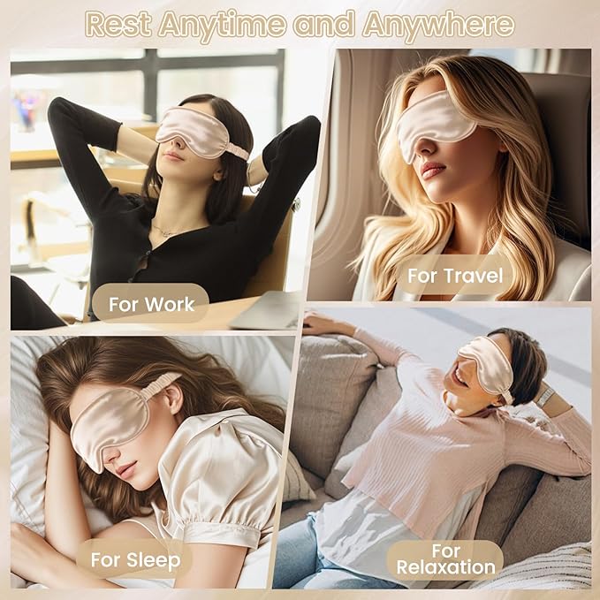 Pure 22 Momme 6A Grade Mulberry Silk Sleep Mask for Side Sleepers - 100% Blackout Eye Mask with Travel Pouch (Champagne)