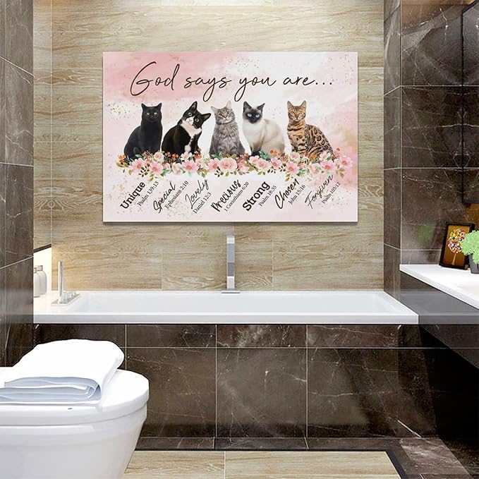 God says you are decor wall art cat canvas Pictures Christian Wall Decor flower Canvas for Girl’s Room Prints Painting Framed Artwork for Bathroom living room Bedroom 24"x16"