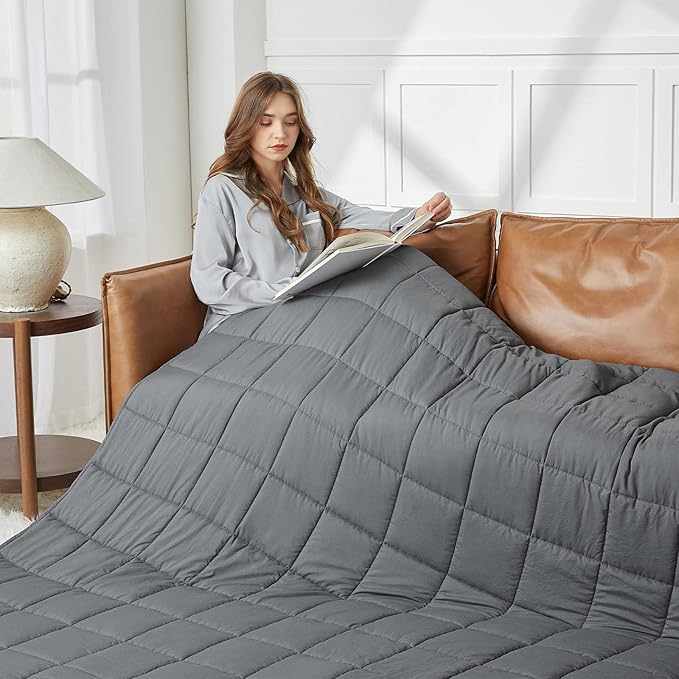 CYMULA Weighted Blanket for Adults (15lbs 60"x80" Queen Size) - Cooling Breathable Heavy Blankets for Summer Winter - Ultra Microfiber Soft Comfort Throw with Glass Beads - Gifts for Men/Women