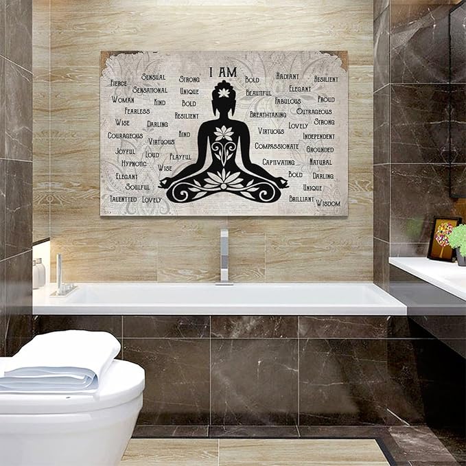 Zen Buddhism Canvas Wall Art Lotus Buddha Pictures Decor Canvas Motivational Painting Prints Wall Decor Framed Buddhist Artwork Gifts for Home Living Room Bedroom 24"x16"