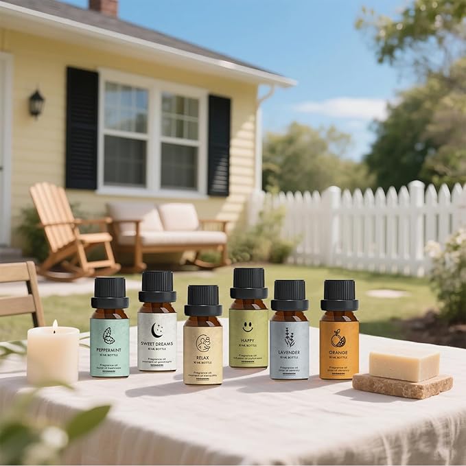 Essential Oil Blends, Pure Essential Oils Set for Diffuser for Home - Peppermint, Orange, Happy, Lavender, Relax, Sweet Dream for Aromatherapy, Humidifiers, Candle & Soap Making 6x10ML