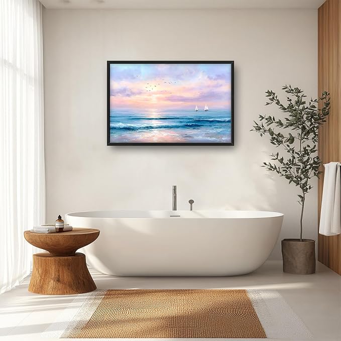 Glocmna Large Wall Art for Living Room Ocean Beach Wall Decor Nautical Sunrise Seascape Canvas Big Coastal Landscape Painting Print Artwork Framed Artwork Decorations Gifts for Bedroom Home Office Hotel 24"x36"