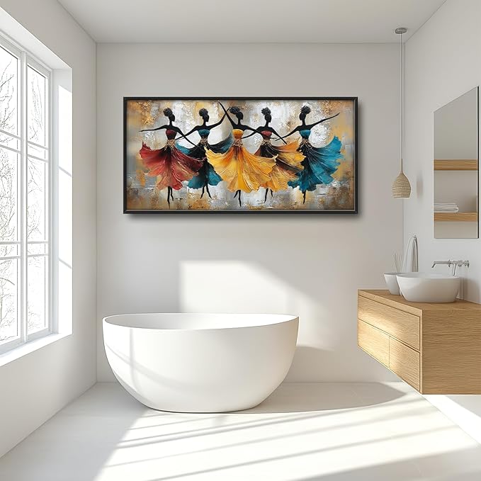 Glocmna Large Wall Art for Living Room African Ethnic Tribal Black Women Wall Decor Modern Abstract Dancing Black Girls Canvas African American Pictures Painting Print Framed Artwork Decorations Home Bedroom Office Gifts 30"x60"
