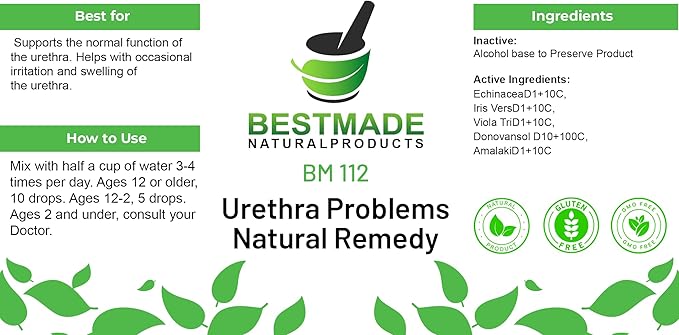 Bestmade Urethra Inflammation Natural Remedy BM112 - Natural Support for Urinary Comfort and Health, 30 mL Drops