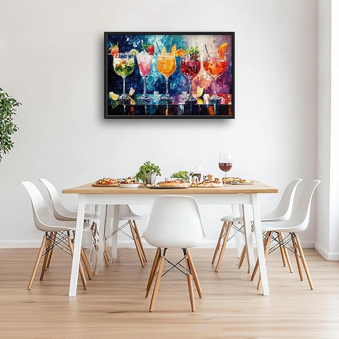 Olivine Large Wall Art, Cocktail Pictures Wall Decor, Colorful Cocktail Paintings, Liquor Canvas Prints, Framed Artwork for Bar Bathroom Bedroom Living Room Office Home Decoration 36"x24"