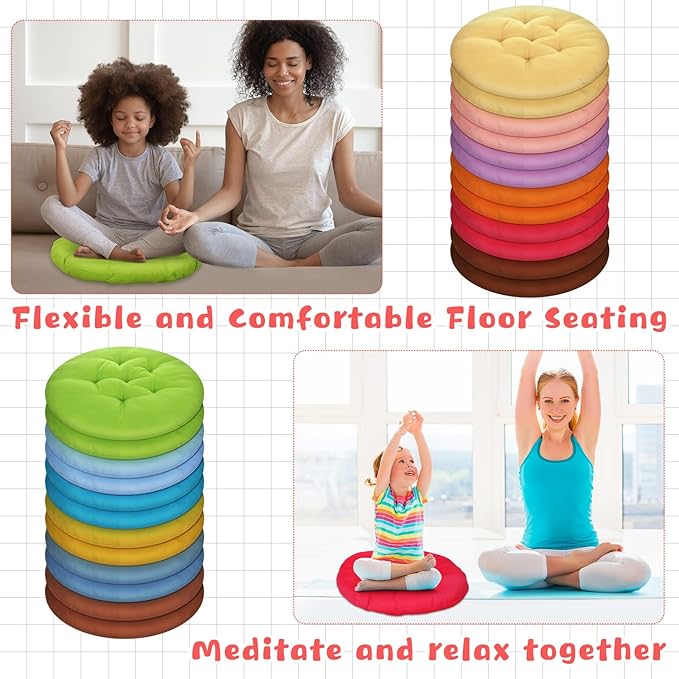 24 Pcs Round Floor Cushions Floor Pillows Meditation Seat Pillows Flexible Seating for Adults Kids, Chair Cushions for Classroom, Nursery, Living Room, Yoga(Medium 15.7 Inch,Colorful)