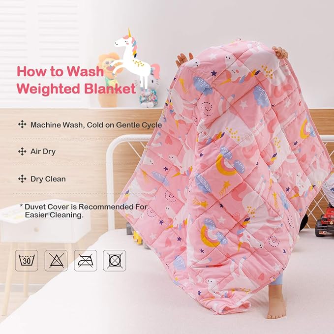 Sivio Weighted Blanket | 100% Cotton & Premium Glass Beads | 36"x 48" 5lbs | Washable Breathable Heavy Cooling Blanket for Hot & Cold| Pink Unicorn