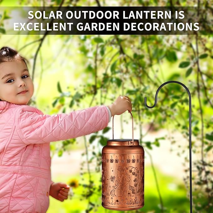 2 Pack Solar Lanterns Outdoor Waterproof, Cats Garden Decor Gifts for Women Mom Grandma Hanging Solar Lights Metal Decoration Outside for Yard, Patio, Lawn