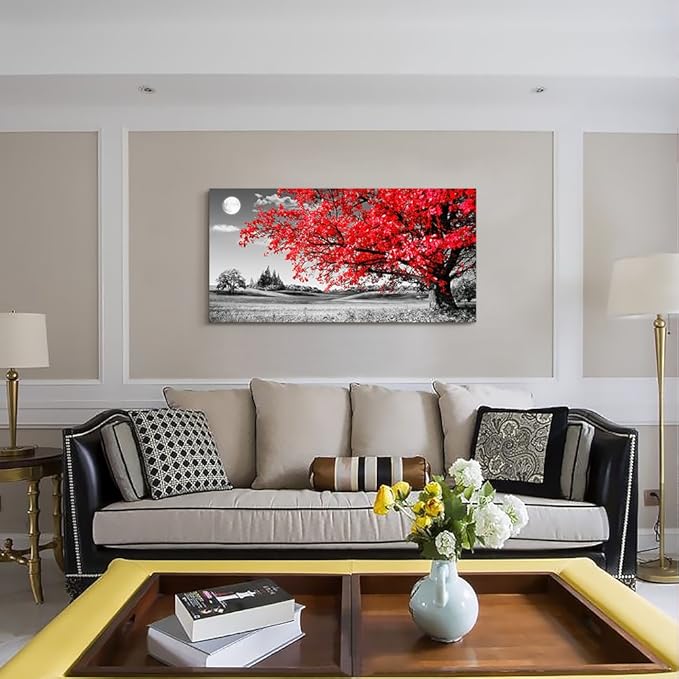 MHARTK66 wall art for living room Simple Life red moon tree scenery Abstract painting office Wall Art Decor 20" x 40" single Pieces Canvas Prints Ready to Hang for Home Decoration