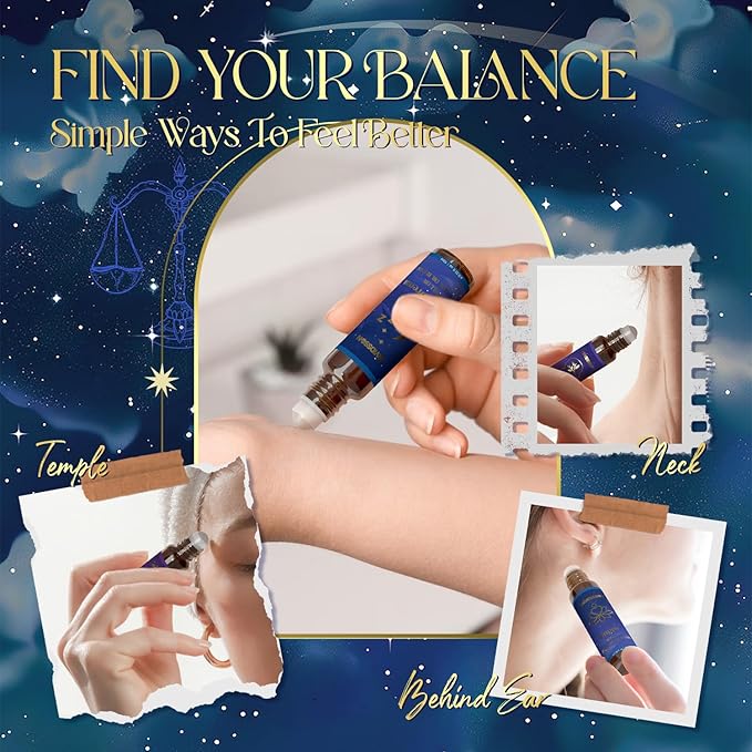 Essential Oils Roll On Set, Natural Aromatherapy Oil Roller for Body, Skin, Massage, Essential Oil Blends - Sweet Dream, Unwind, Breahte, Balance, Focus, Happy, Gifts for Women