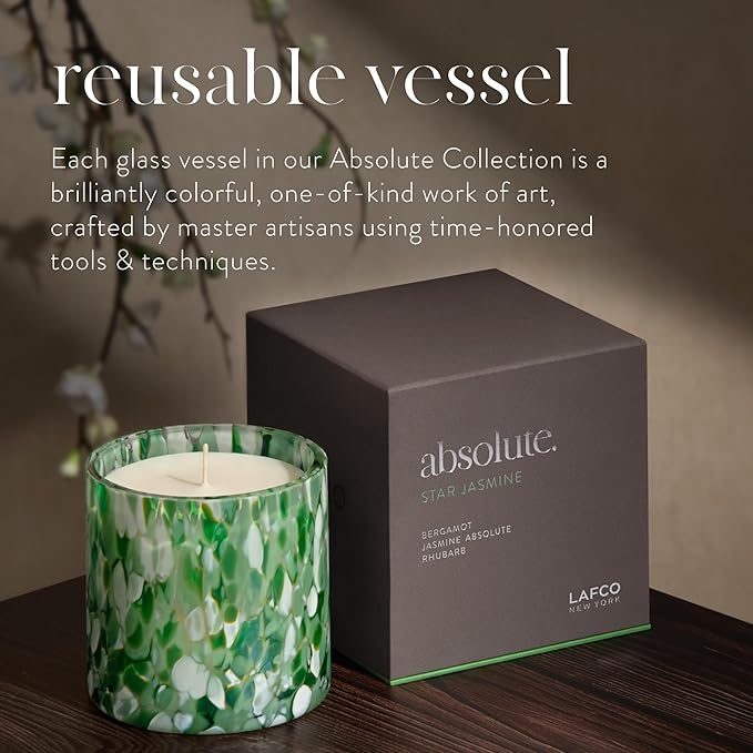 LAFCO New York Signature Candle, Star Jasmine - 15.5 oz - 90-Hour Burn Time - Reusable, Hand Blown Glass Vessel - Made in The USA