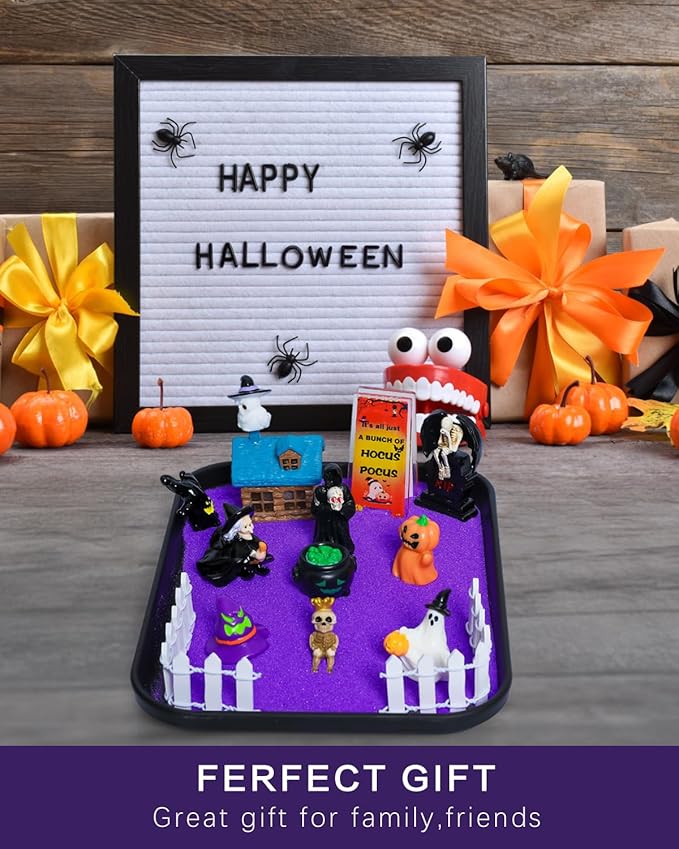 Halloween Zen Garden Kit with Inspirational Sign Haunted House Mini Zen Garden Decorative Trays Home Office Desk Decor Stress Relief Gift Includes All Accessories