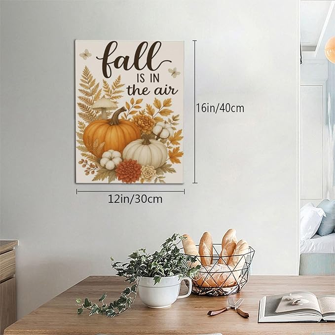 Fall Wall Decor Pumpkin Cotton Wall Art Autumn Pumpkin Canvas Pictures Painting Fall Signs Artwork Framed Decoration for Living Room Bedroom Dining Room Office Gifts 12"x16"