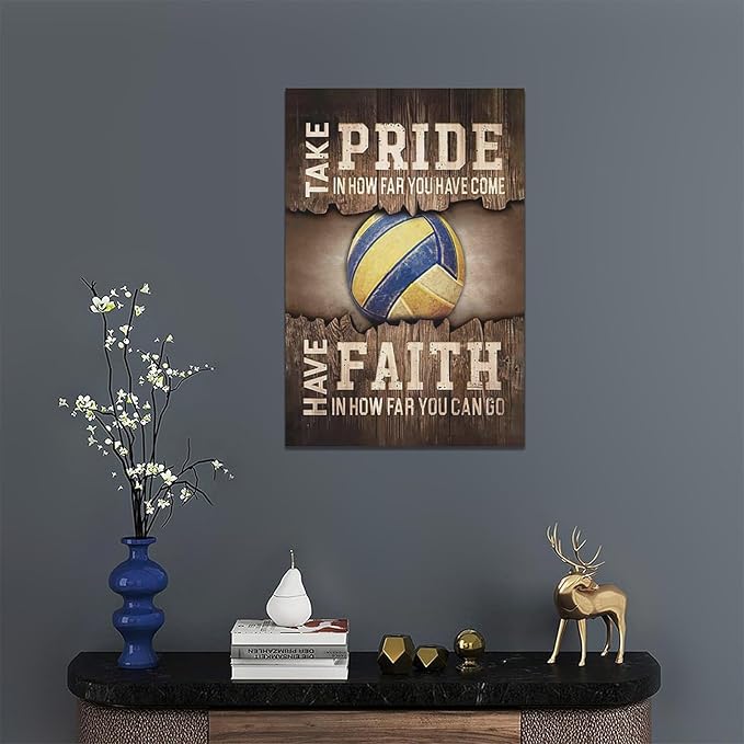 Fleruku Rustic Volleyball Wall Art Sports Wall Decor Inspirational Quotes Brown Pictures Volleyball Sign Canvas Painting Artwork Home Decorations for Boy Man Teenager Fans Bedroom Living Room 16"x24"