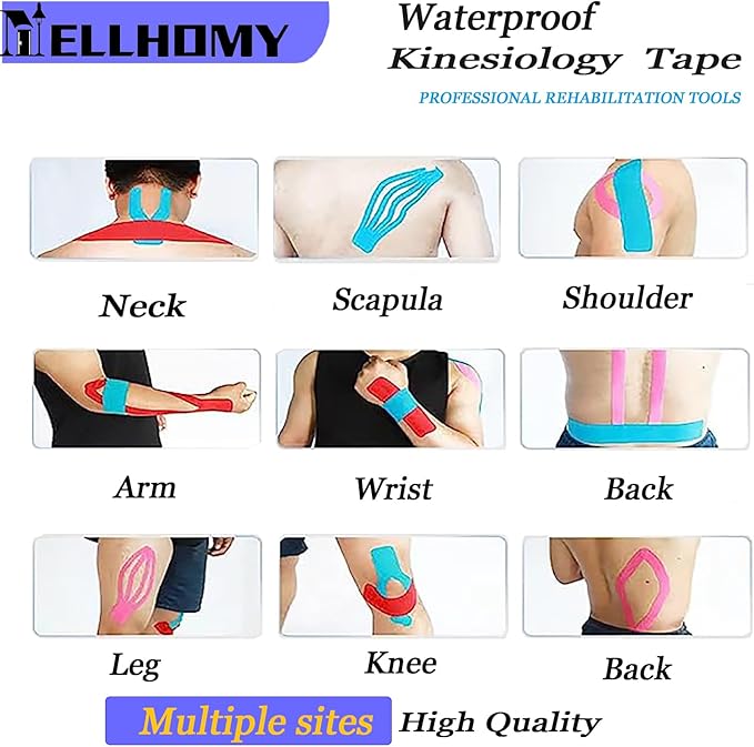 Kinesiology Tape Pro Precut - 4Rolls,80 Strips | Original Cotton Athletic Muscle Tape 66 ft, Breathable Elastic Latex Free Sport Tape for Knee Elbow Muscle Joint & Pain Relief (Black)