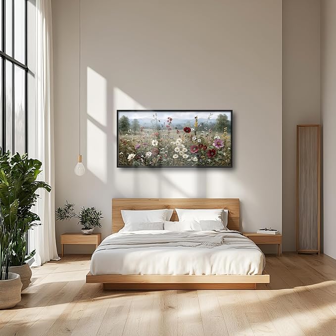 Glocmna Large Vintage Wall Art for Living Room Farmhouse Wildflowers Wall Decor Rustic Nature Landscape Pictures Painting Big Canvas Print Framed Artwork Decorations Home Office Bedroom 30"x60"