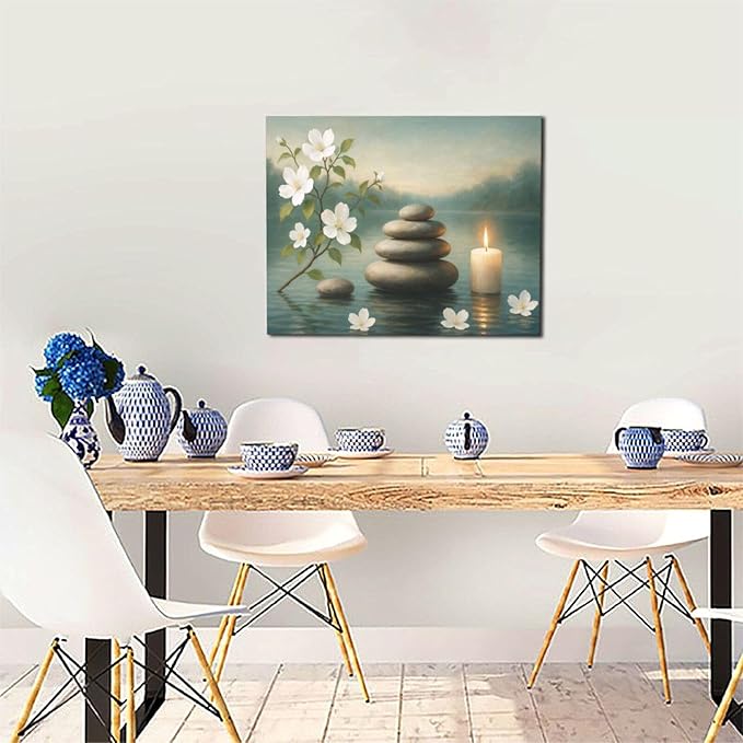 Zen Wall Art Zen Bathroom Wall Decor Spa Room Meditation Peaceful Pictures Decoration Spiritual Stone Canvas Painting Artwork Framed for Bathroom Living Room Bedroom Office 16"x20"