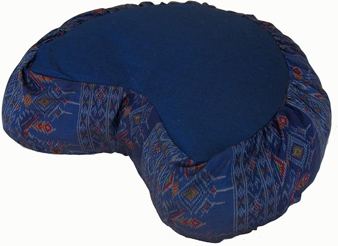 Meditation Cushion Crescent Zafu - Global Ikat Print Blue