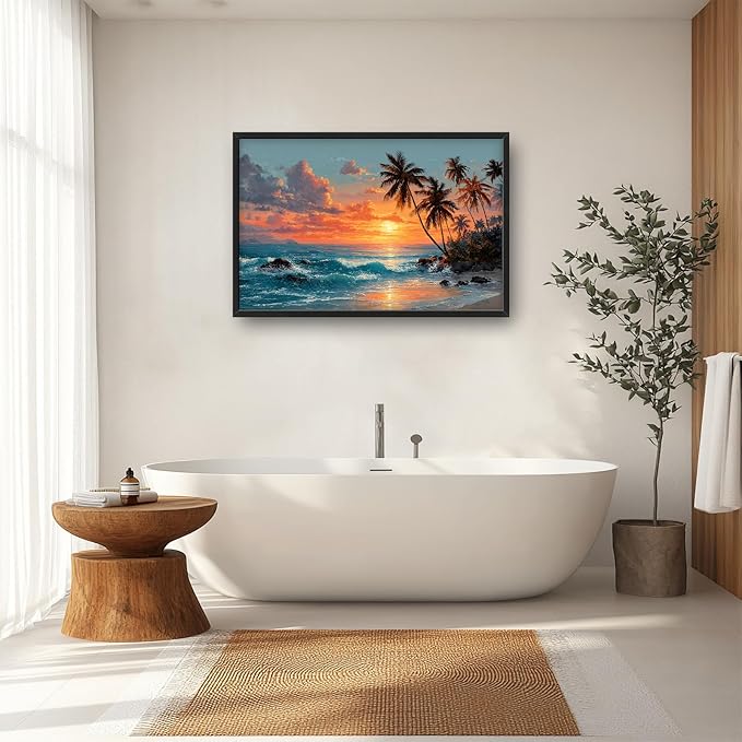 Glocmna Large Wall Art for Living Room Beach Sunset Ocean Waves Wall Decor Tropical Coastal Palm Trees Scenery Canvas Big Seascape Pictures Painting Print Framed Artwork Decorations Gifts for Bedroom Home Office Hotel 24"x36"