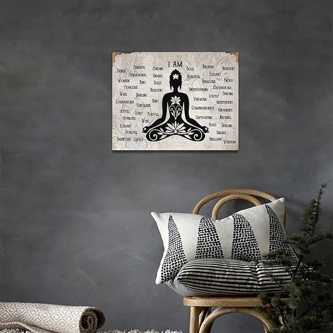 Zen Buddhism Canvas Wall Art Lotus Buddha Pictures Decor Canvas Motivational Painting Prints Wall Decor Framed Buddhist Artwork Gifts for Home Living Room Bedroom 16"x12"