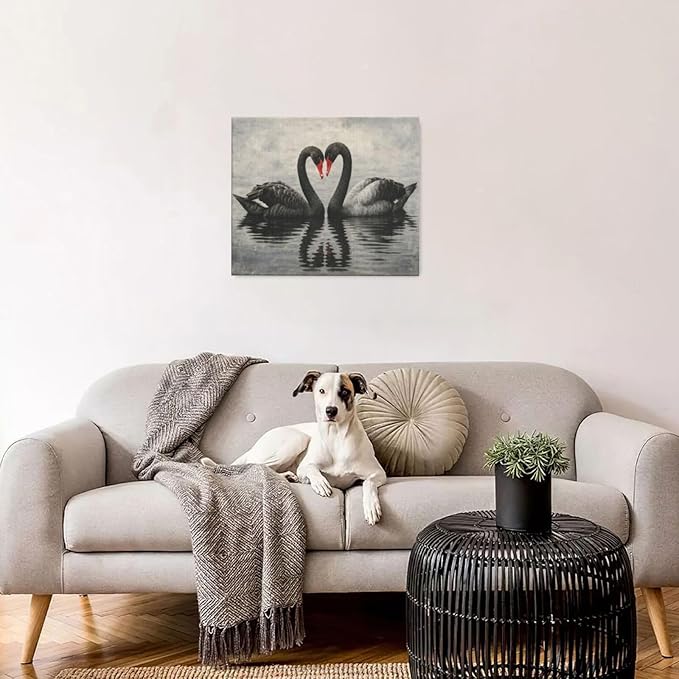 Black Swan Wall Art Vintage Canvas Wall Decor Swan Aesthetics Art Retro Pictures Painting Artwork Framed Decoration for Living Room Bedroom Bathroom Dining Room Office 20"x24"
