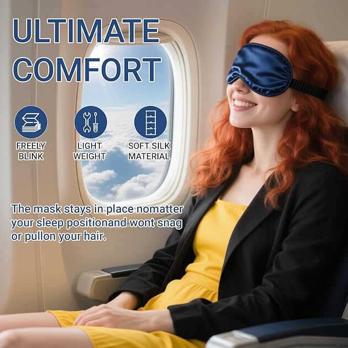 Sleep Mask 100% Pure Mulberry Silk Eye Masks with Adjustable Strap for Sleeping Mulberry Silk Eye Sleep Shade Cover Block Light Reduces Puffy Eyes Traveling Gifts