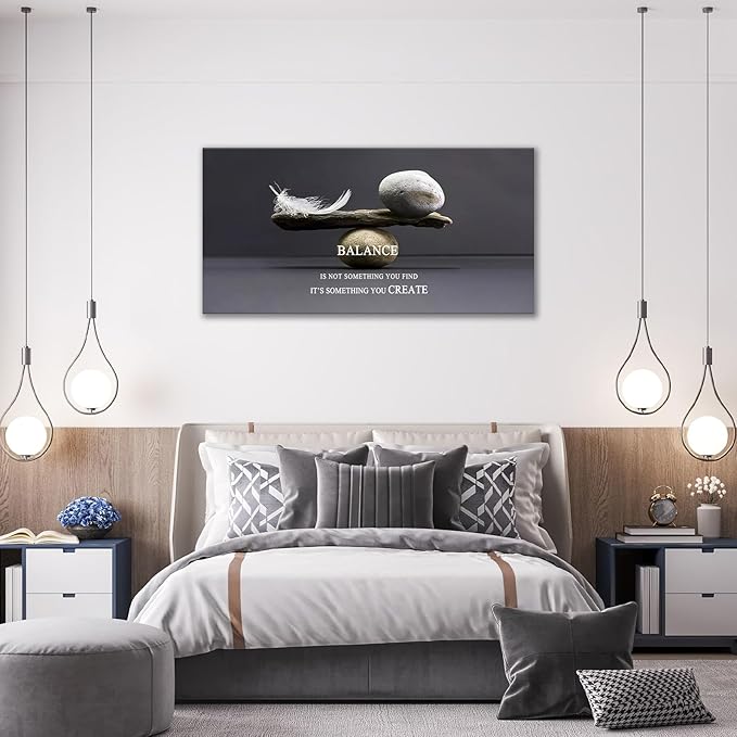 Zen Stone Wall Art Meditation Spiritual Large Wall Decor Inspirational Balance Feather Pictures Canvas Prints Framed Home Decorations Painting Artwork for Living Room Bedroom Office Bathroom 60"x30"