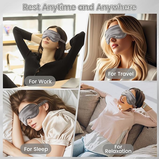 Pure 22 Momme 6A Grade Mulberry Silk Sleep Mask for Side Sleepers - 100% Blackout Eye Mask with Travel Pouch (Grey)
