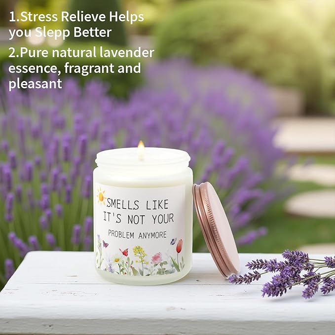 Lavender 'Not Your Problem' Scented Candle - 8oz Jar, 50-Hour Burn Time - Stress Relief & Relaxation Gift for Women, Men, Coworkers - Cotton Wick Aromatherapy Candle