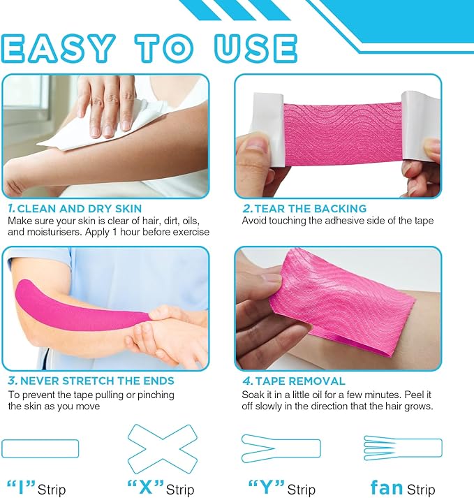 OK TAPE 100Pcs Precut Kinesiology Tape Strips, Elastic Athletic Tape for Joints Support & Muscle Pain Relief, Waterproof, Kinetic Tape for Shoulder, Knee, Ankle (5 Colors, 2 inch x 10 inch)