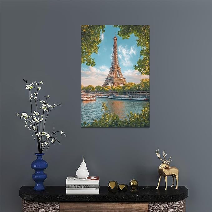 Eiffel Tower Wall Art Paris Eiffel Tower Wall Decor Cityscape Pictures Canvas Painting Framed Artwork Home Decorations for Bathroom Living Room Bedroom Office Kitchen 16"x24"
