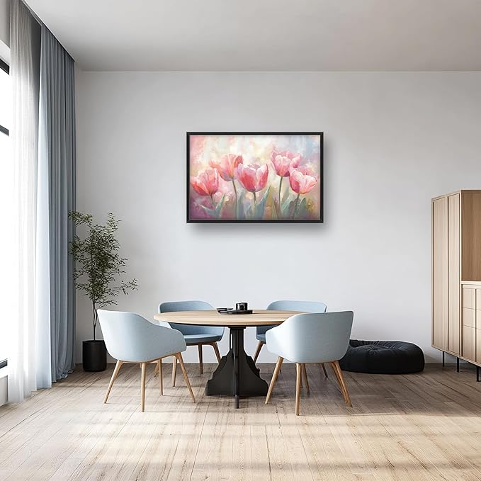 Kylora Tulip Wall Art Pink Tulips Pictures Wall Decor Pink Flowers Prints Modern Artwork Painting Home Office Decorations For Kitchen Bathroom Bedroom Dining Living Room 36"x24"