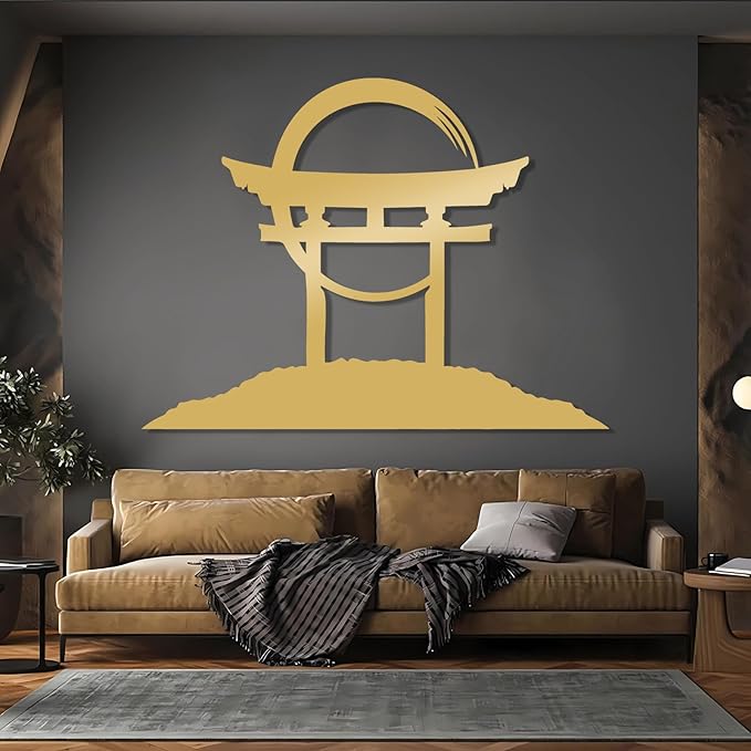 Torii Gate Metal Wall Art, Torii Gate Metal Wall Decor, Large Japanese Hanging, Zen Sculpture, Asian Zen Sign, Living Room, Bedroom Art (Silver, 18""x24""|45x60cm)