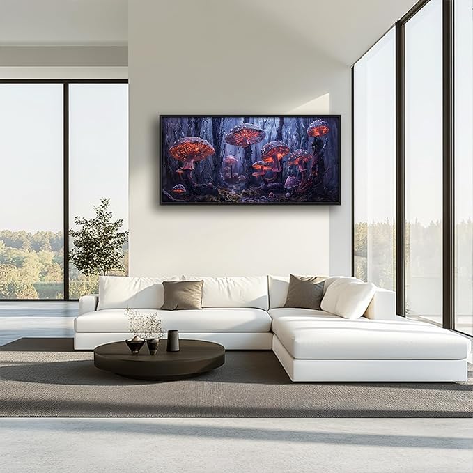 Large Mushroom Framed Wall Art for Living Room Forest Mushroom Canvas Wall Decor Rustic Pictures Print Painting Artwork Modern Home Decorations for Bedroom Office 60x30 inch