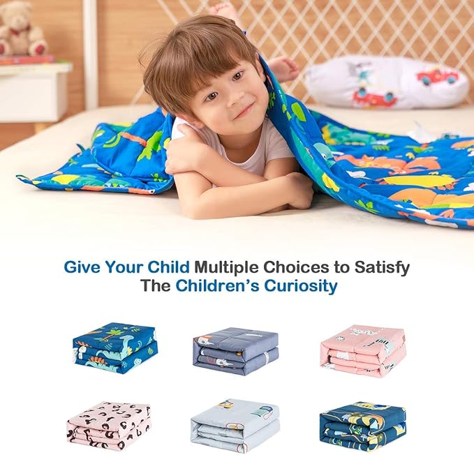 Sivio Weighted Blanket - All-Natural 100% Cotton Weighted Blanket 5 lbs 36 x 48 inches, Washable Breathable Heavy Blanket for Calm Sleeping for Home and School Nap, Blue Dinosaur