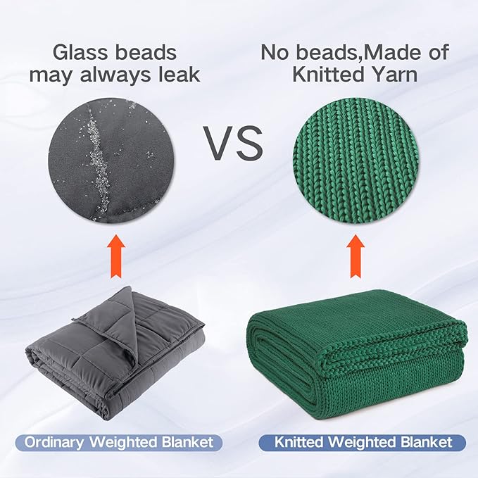 Guohaoi Knitted Weighted Blanket for Adults (Green 60"x80" 12lbs) No Beads Cooling Throw Blanket for Hot Sleepers, Home Decor Breathable Chunky Knit Heavy Blanket Use on Queen/King Size Bed
