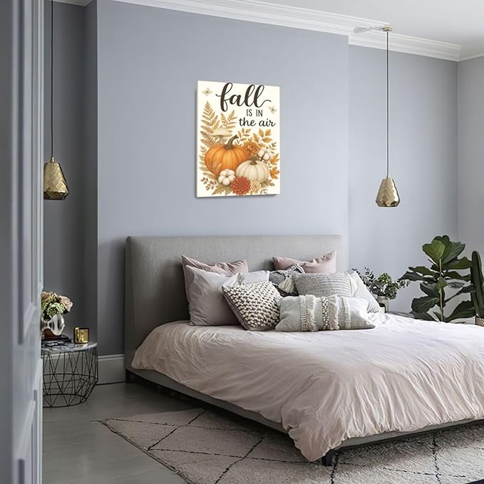 Fall Wall Decor Pumpkin Cotton Wall Art Autumn Pumpkin Canvas Pictures Painting Fall Signs Artwork Framed Decoration for Living Room Bedroom Dining Room Office Gifts 16"x20"