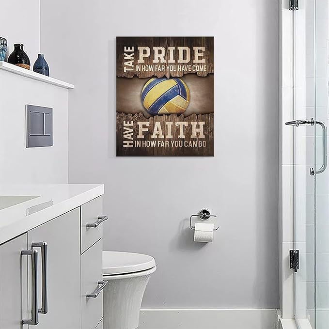 Fleruku Rustic Volleyball Wall Art Sports Wall Decor Inspirational Quotes Brown Pictures Volleyball Sign Canvas Painting Artwork Home Decorations for Boy Man Teenager Fans Bedroom Living Room 16"x20"