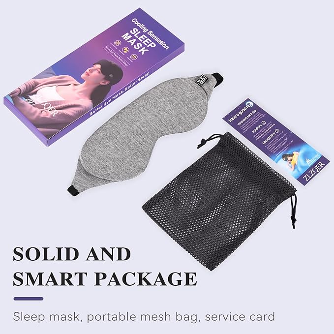Cool Touche Sleep Mask for Side Sleepers Men & Women, Eye Mask with Memory Foam Nose Padding, Ultra Soft Blockout Eye Shade Cover, Cotton Sleep Mask for Sleeping, Travel, Nap (Gray)
