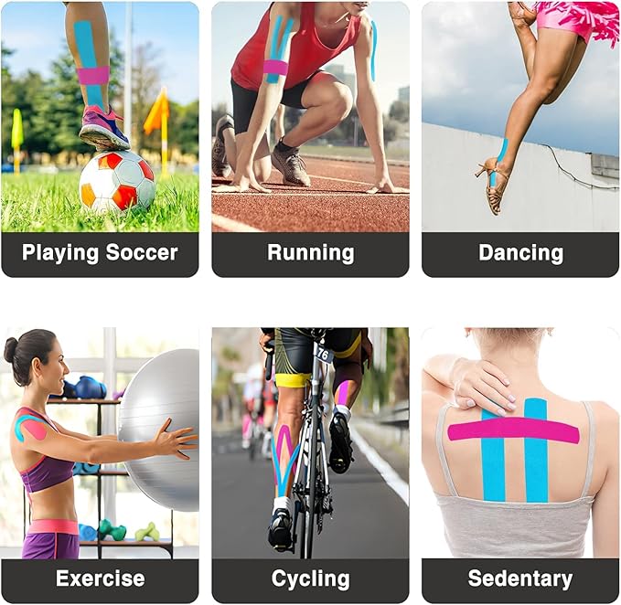 Kinesiology Tape Precut Strips<4Roll>Athletic Tape Waterproof Elastic Sports Tape for Joints Support & Muscle Pain Relief <66ft,80strips>Cotton K Tape