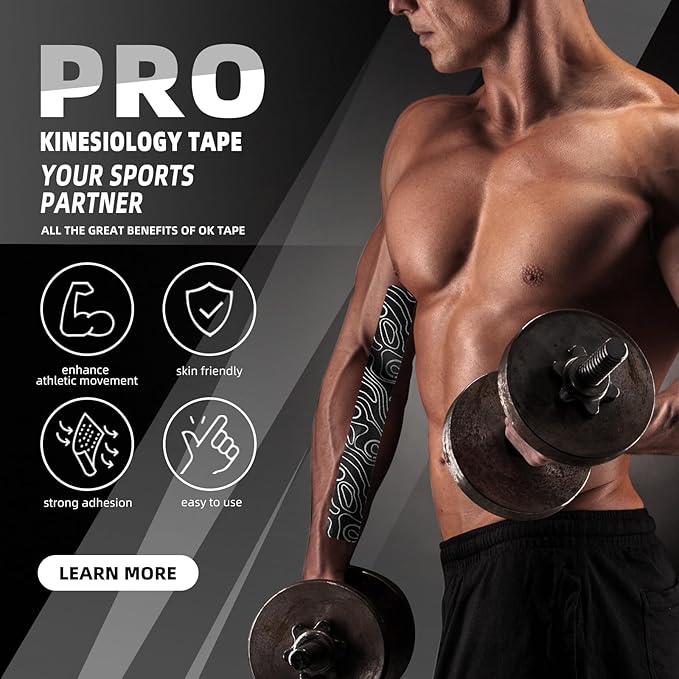 OK TAPE PRO Kinesiology Tape Uncut Roll, Elastic Physical Therapy Athletic Tape for Pain Relief, Muscle Support, Kinetic Tape, Water Resistant, 2in X 16.4ft -Black 2 Rolls