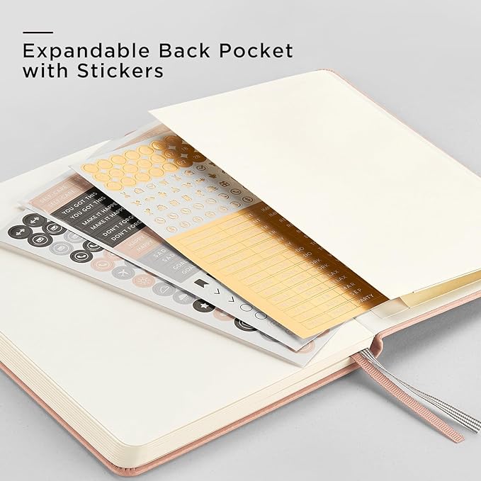 &And Per Se Dotted Journal Notebook, A5 Hardcover Leather Bullet Dotted Journal, 160 Pages 100 gsm Thick Paper,3 Sheets of Stickers Included - 5.7'' x 8''(Pink)