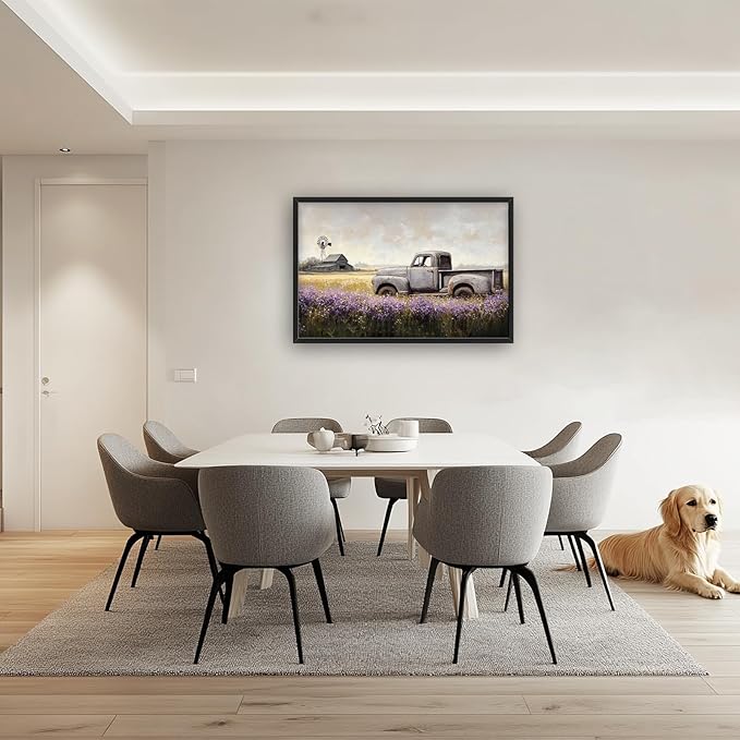 Rustic Truck Wall Art Farmhouse Barn Pictures Wall Decor Lavender Prints Modern Artwork Country Landscape Painting Home Office Decorations For Kitchen Bathroom Bedroom Dining Living Room 36"x24"