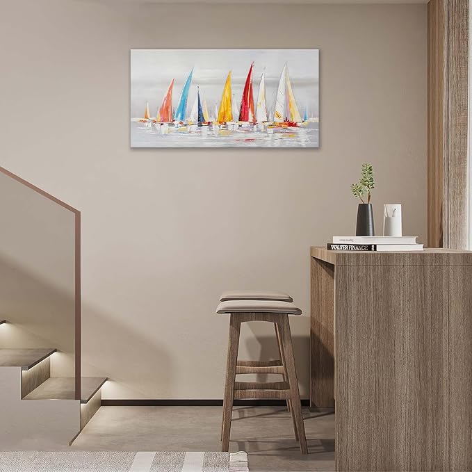 Sailboat Wall Art Nautical Pictures Wall Decor Abstract Coastal Colorful Large Canvas Prints Painting Modern Framed Artwork Above Bed for Living Room Dining Room Bathroom Office 60"x30"