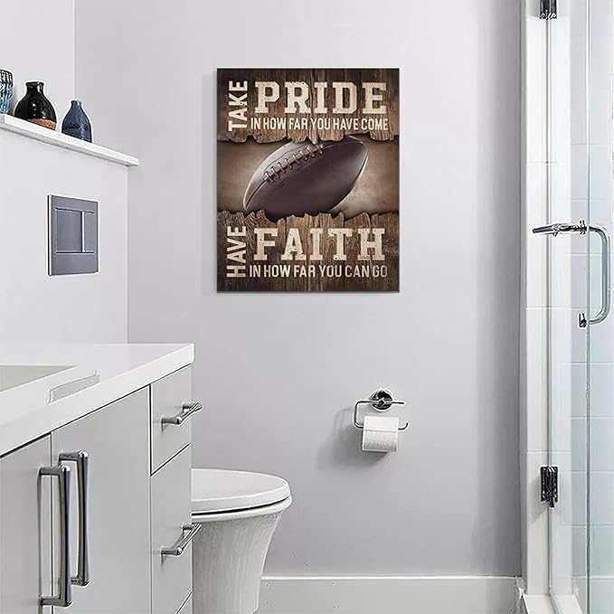 Fleruku Rustic Football Wall Art Sports Wall Decor Inspirational Quotes Brown Pictures Football Sign Canvas Painting Artwork Home Decorations for Boy Man Teenager Fans Bedroom Living Room 16"x20"