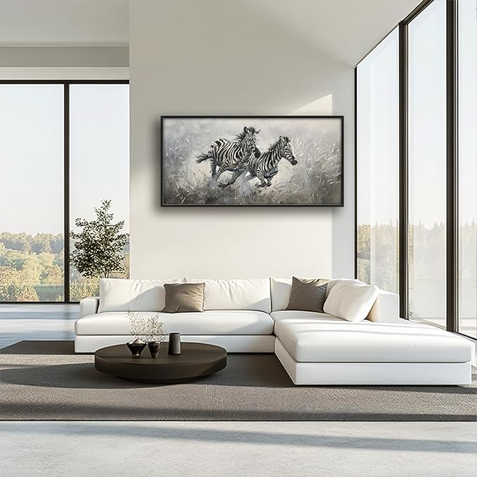 Large Country Zebra Framed Wall Art for Living Room African Zebra Pictures Canvas Wall Decor Print Painting Artwork Modern Home Decorations for Bedroom Office 60x30 inch