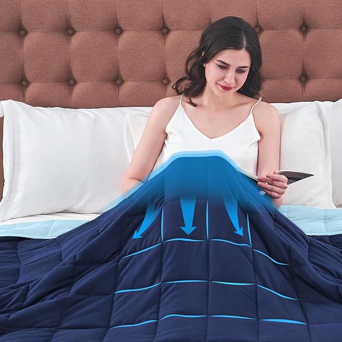 King Size Weighted Blanket for Adults (20 lbs, 80” x 87”, Navy & Blue) Cooling Heavy Blanket for Sleeping Perfect for 190-210 lbs, Breathable Blanket for Adults & Couple All Season, Machine Washable