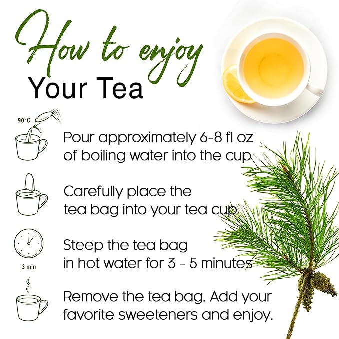 FreshDrinkUS, Pine Needle Tea Bags β 40 Tea Bags, Naturally Caffeine-Free, Refreshing Herbal Tea, Wild-Harvested Pine Leaves, Aromatic and Soothing β Non-GMO & Eco-Friendly Packaging