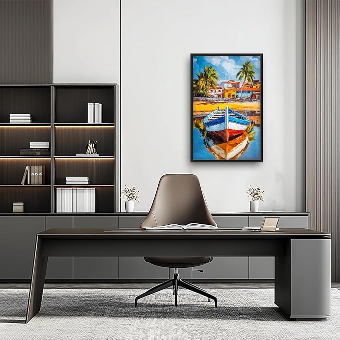 Graffiti Boat Large Wall Art Tropical Colorful Coastal Pictures Wall Decor Big Canvas Painting Prints Framed Artwork Home Decorations Above Bed for Bedroom Living Room Dining Room Bathroom 24"x36"