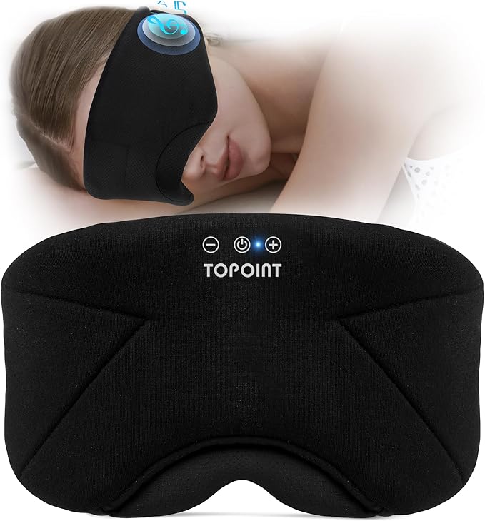 Sleep Mask with Headphones Bluetooth 5.4, TOPOINT Blackout Eye Mask for Sleeping Headphones Earphones with Soft Bamboo Cotton Cooling Breathable, HD Stereo Speaker for Side Sleepers Women Men Travel
